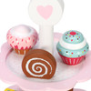 SOKA Wooden Dessert Cake Stand with Muffins Cakes Donuts Dessert Tower Afternoon Tea Party Pretend Play Pink 18PCS Wooden Tea Set Playset Role Play for Girls Kids Children 3 years old +