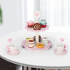 SOKA Wooden Dessert Cake Stand with Muffins Cakes Donuts Dessert Tower Afternoon Tea Party Pretend Play Pink 18PCS Wooden Tea Set Playset Role Play for Girls Kids Children 3 years old +