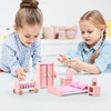 SOKA Wooden Pink Bedroom Playset Pretend Play Doll House Furniture Set Realistic Miniature Display Model Figures Bed Wardrobe Dressing Table Crib for Kids Children Girls Ages 3 year old +