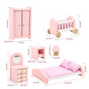 SOKA Wooden Pink Bedroom Playset Pretend Play Doll House Furniture Set Realistic Miniature Display Model Figures Bed Wardrobe Dressing Table Crib for Kids Children Girls Ages 3 year old +