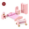 SOKA Wooden Pink Bedroom Playset Pretend Play Doll House Furniture Set Realistic Miniature Display Model Figures Bed Wardrobe Dressing Table Crib Perfect Gift for Kids Girls Ages 3 year old +