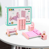 SOKA Wooden Pink Bedroom Playset Pretend Play Doll House Furniture Set Realistic Miniature Display Model Figures Bed Wardrobe Dressing Table Crib for Kids Children Girls Ages 3 year old +