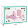 SOKA Wooden Pink Bedroom Playset Pretend Play Doll House Furniture Set Realistic Miniature Display Model Figures Bed Wardrobe Dressing Table Crib for Kids Children Girls Ages 3 year old +