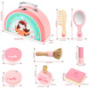 SOKA Wooden Makeup Pretend Play Toy Set Vanity Beauty Cosmetic Make Up Kit with Cute Case Makeover Role Play Games Perfect Gift for Kids Little Girls Ages 3 year old +