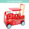 SOKA Wooden Fire Engine Rider and Push Along Toy with Shape Blocks Baby Toddler First Step Activity Walker Push & Pull Walking Wagon Gift for Kids Children Boys Ages 1 year old +