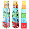 SOKA 12pcs Stacking and Sorting Cubes Wooden Balancing Buildings & Vehicles Fire Engine Police Car Ambulance Educational Blocks Toy Set Gift for Kids Children Boy Girl Ages 12 month old +