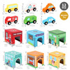 SOKA 12pcs Stacking and Sorting Cubes Wooden Balancing Buildings & Vehicles Fire Engine Police Car Ambulance Educational Blocks Toy Set Gift for Kids Children Boy Girl Ages 12 month old +