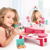 SOKA Wooden Dressing Table Top Vanity Mirror Pretend Play Toy Set Beauty Glam Cosmetic Make Up Accessories Kit Makeover Role Play Games for Kids Little Children Girls Ages 3 year old +