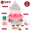 SOKA Wooden Dressing Table Top Vanity Mirror Pretend Play Toy Set Beauty Glam Cosmetic Make Up Accessories Kit Makeover Role Play Games for Kids Little Children Girls Ages 3 year old +