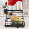 Vinsani Black Dish Drainer Rack 2-Tier Modern Detachable Drying Rack with Auto Drainage System Drip Tray Board Removable Cutlery Holder, Minimalist Dish Draining Rack for Kitchen Sink Countertop