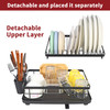 Vinsani Black Dish Drainer Rack 2-Tier Modern Detachable Drying Rack with Auto Drainage System Drip Tray Board Removable Cutlery Holder, Minimalist Dish Draining Rack for Kitchen Sink Countertop