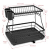 Vinsani Black Dish Drainer Rack 2-Tier Modern Detachable Drying Rack with Auto Drainage System Drip Tray Board Removable Cutlery Holder, Minimalist Dish Draining Rack for Kitchen Sink Countertop
