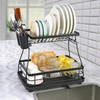 Vinsani Black Dish Drainer Rack 2-Tier Modern Detachable Drying Rack with Auto Drainage System Drip Tray Board Removable Cutlery Holder, Minimalist Dish Draining Rack for Kitchen Sink Countertop