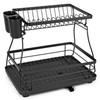 Vinsani Black Dish Drainer Rack 2-Tier Modern Detachable Drying Rack with Auto Drainage System Drip Tray Board Removable Cutlery Holder, Minimalist Dish Draining Rack for Kitchen Sink Countertop