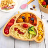 Vinsani Bamboo Dog Plate Bowl and Spoon Set for Baby/Toddler, Suction Plate, Stay-Put Non-Slip Base Design, Hypoallergenic, Food-grade Silicone and BPA-Free Baby Feeding Set