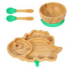 Vinsani Bamboo Dinosaur Plate Bowl and Spoon Set for Baby/Toddler, Suction Plate, Stay-Put Non-Slip Base Design, Hypoallergenic, Food-grade Silicone and BPA-Free Baby Feeding Set