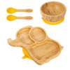 Vinsani Bamboo Elephant Plate Bowl and Spoon Set for Baby/Toddler, Suction Plate, Stay-Put Non-Slip Base Design, Hypoallergenic, Food-grade Silicone and BPA-Free Baby Feeding Set