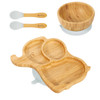 Vinsani Bamboo Elephant Plate Bowl and Spoon Set for Baby/Toddler, Suction Plate, Stay-Put Non-Slip Base Design, Hypoallergenic, Food-grade Silicone and BPA-Free Baby Feeding Set