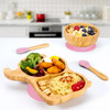Vinsani Bamboo Elephant Plate Bowl and Spoon Set for Baby/Toddler, Suction Plate, Stay-Put Non-Slip Base Design, Hypoallergenic, Food-grade Silicone and BPA-Free Baby Feeding Set