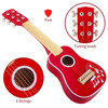 SOKA Wooden Red Guitar Musical Instrument Pretend Play Music Toy Interactive Role Play Game Early Developmental Gift for Children Toddler Kids Boys Girls Ages 3 year old +
