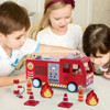 SOKA Wooden Fire Engine Truck with Firefighter Figurines Educational Montessori Blocks Firefight Vehicle Toy Set Gift for Children Kids Boy Girl Ages 3 years old +