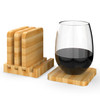 Vinsani Bamboo Coasters Set of 4 All-Natural Bamboo Wooden Square Drink Coaster with Holder for Coffee Tea Glasses Cups Mugs Wine Home Kitchen Table Housewarming Gift 9 x 9 cm