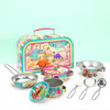 SOKA Kids Kitchenware Metal Set with Carry Case - 10 Pcs Illustrated Colourful Design Pretend Role Play Toy Pots and Pans Set Toy Kitchen Accessories for Kids Children Boys Girls