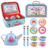 SOKA Kids Metal Tin Tea Party Set with Carry Case Toy for Kids - 18 Pcs Illustrated Colourful Design Pretend Role Play Toy Tea Party Set Playhouse for Children Boys Girls