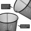 Vinsani Round Mesh Trash Can | 2 Pack | Minimalist Stylish Modern Metal Waste Basket Rubbish Trash Garbage Bin for Office Dorm Bedroom Kitchen Living Room Bathroom - 26.5cm x 23.5cm - Black