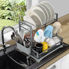 Vinsani Dish Drying Drainer Rack 2 Tier Space Saving Dish Rack Modern Kitchen Drying Rack with Cutlery Holder Auto Drainage System Dish Draining Rack for Kitchen Countertop