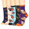 Vinsani 5-Pair Pack Cute Animal Print Socks Fun Colorful Combed Cotton Socks One Size Fits All Soft Breathable Comfortable Lightweight Everyday Socks for School Work Travel Parties Casual Wear