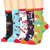 Vinsani 5-Pair Pack Cute Animal Print Socks Fun Colorful Combed Cotton Socks One Size Fits All Soft Breathable Comfortable Lightweight Everyday Socks for School Work Travel Parties Casual Wear