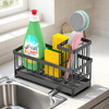 Vinsani Kitchen Sink Caddy Organiser with Auto-Draining Tray – Removable Stainless Steel Sink Tidy with Divider & Brush Holder – No Drilling, Flexible Setup Sponge Holder Rack for Countertop