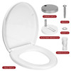 Vinsani Quick Release Toilet Seat Soft Close Thermoset Lid with Push Button Detach Anti-Slip Bumpers Easy Clean Hinges | Universal Bathroom Bowl Seating Fit for O Shaped Toilets - 43 x 36 x 12.5 cm