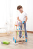 Lelin 11PC Wooden Toy Cleaning Cart Trolley Pretend Play Set for Kids