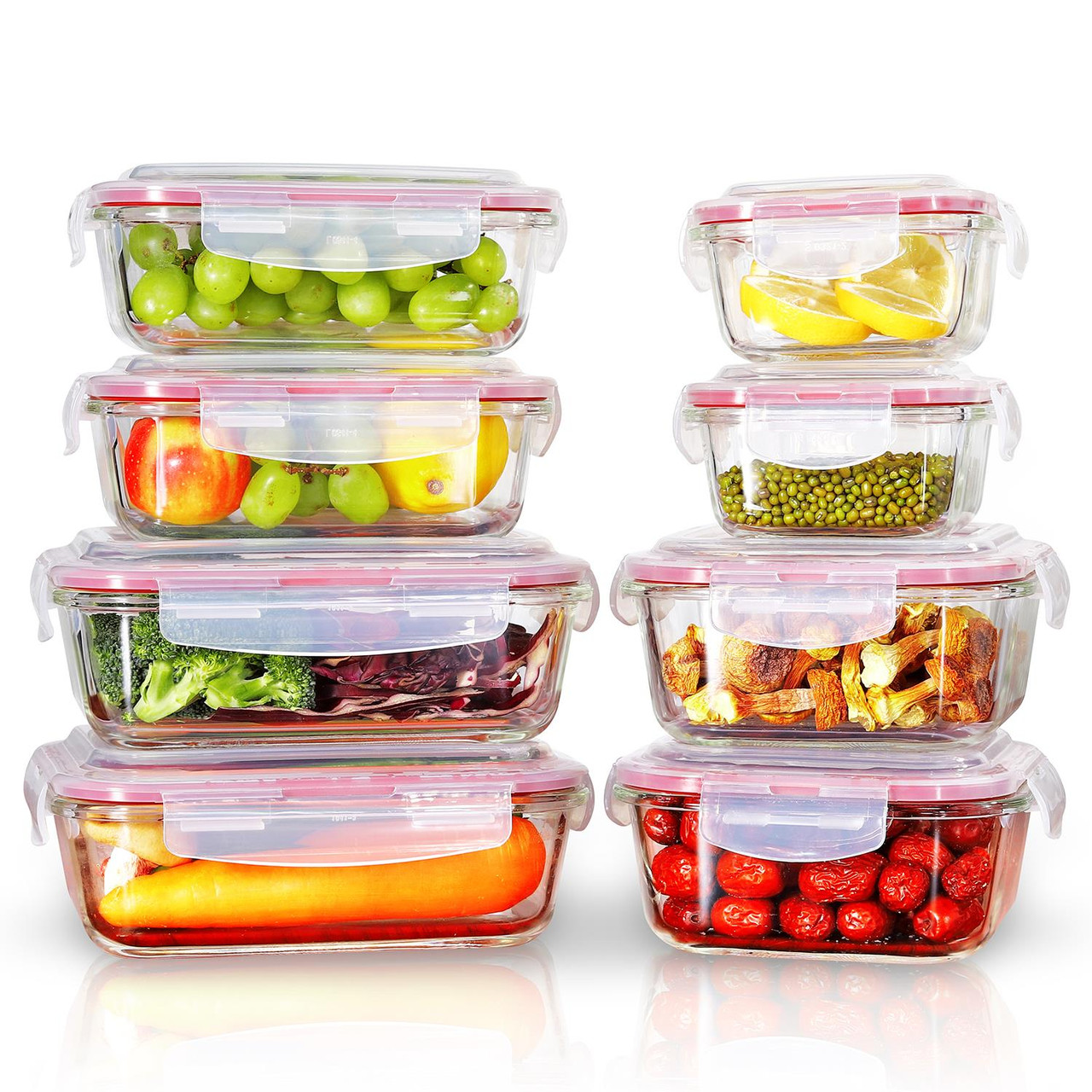 Set Of 8 Rectangular Container Storage Coloured Cover Food Lunch