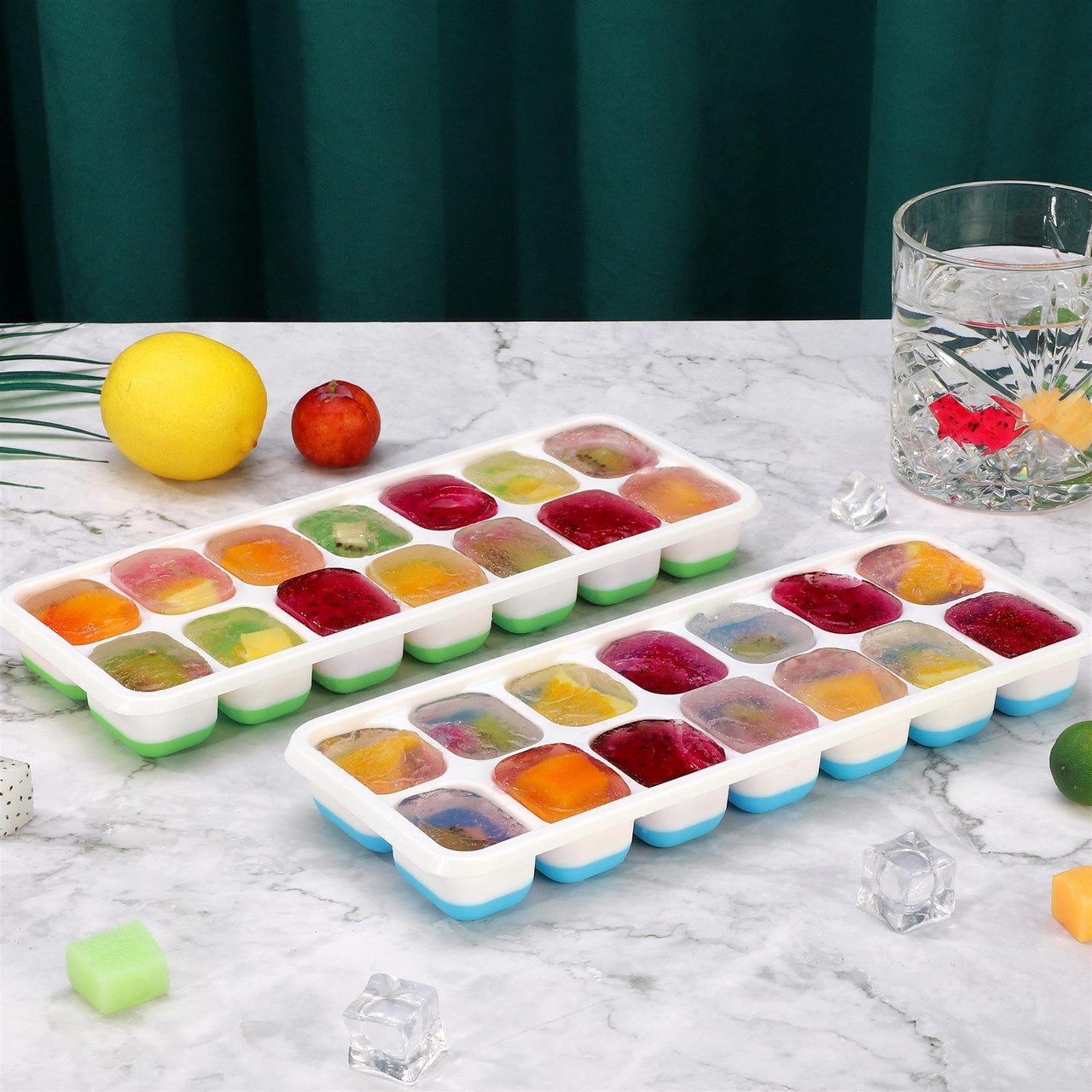 Ice Cube Trays 4 Pack, Easy-Release 14-Ice Cube Trays with Lids, Bpa Free