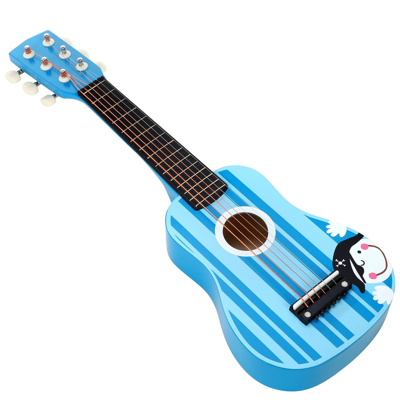 SOKA Wooden Blue Striped Guitar Musical Instrument Pretend Play Music Toy Interactive Role Play Game Early Developmental Gift for Children Toddler