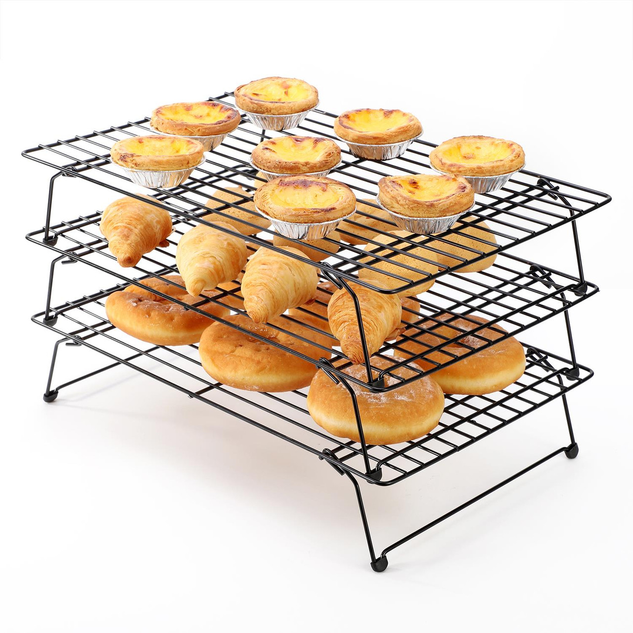 Vinsani Set of 3 High-Carbon Steel Tier Non-Stick Cooling Rack, Collapsible  & Expanded Wire Rack Cooling Oven Tray