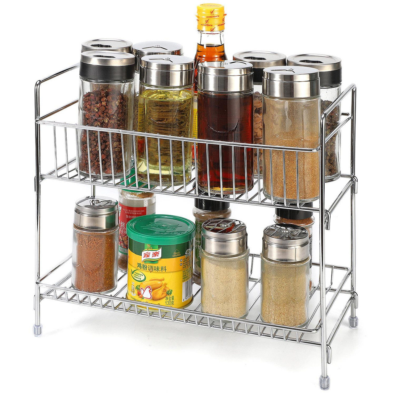 Vinsani 2 Tier Free Standing Spice Rack Cupboard Wall Kitchen Counter Storage Organiser Holder Perfect for Spice Jars Herb Seasonings and Bottled