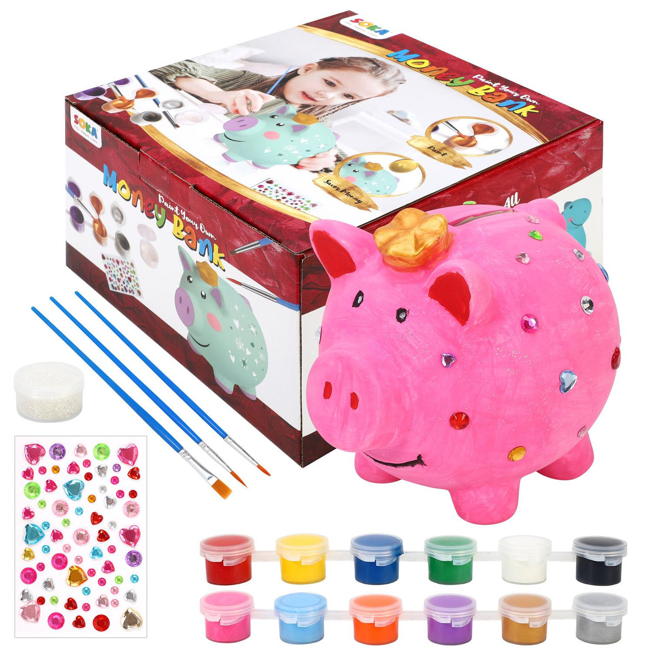 SOKA Paint Your Own Money Bank Arts & Crafts Kit, DIY Fun Creative Stationery Easy to Decorate