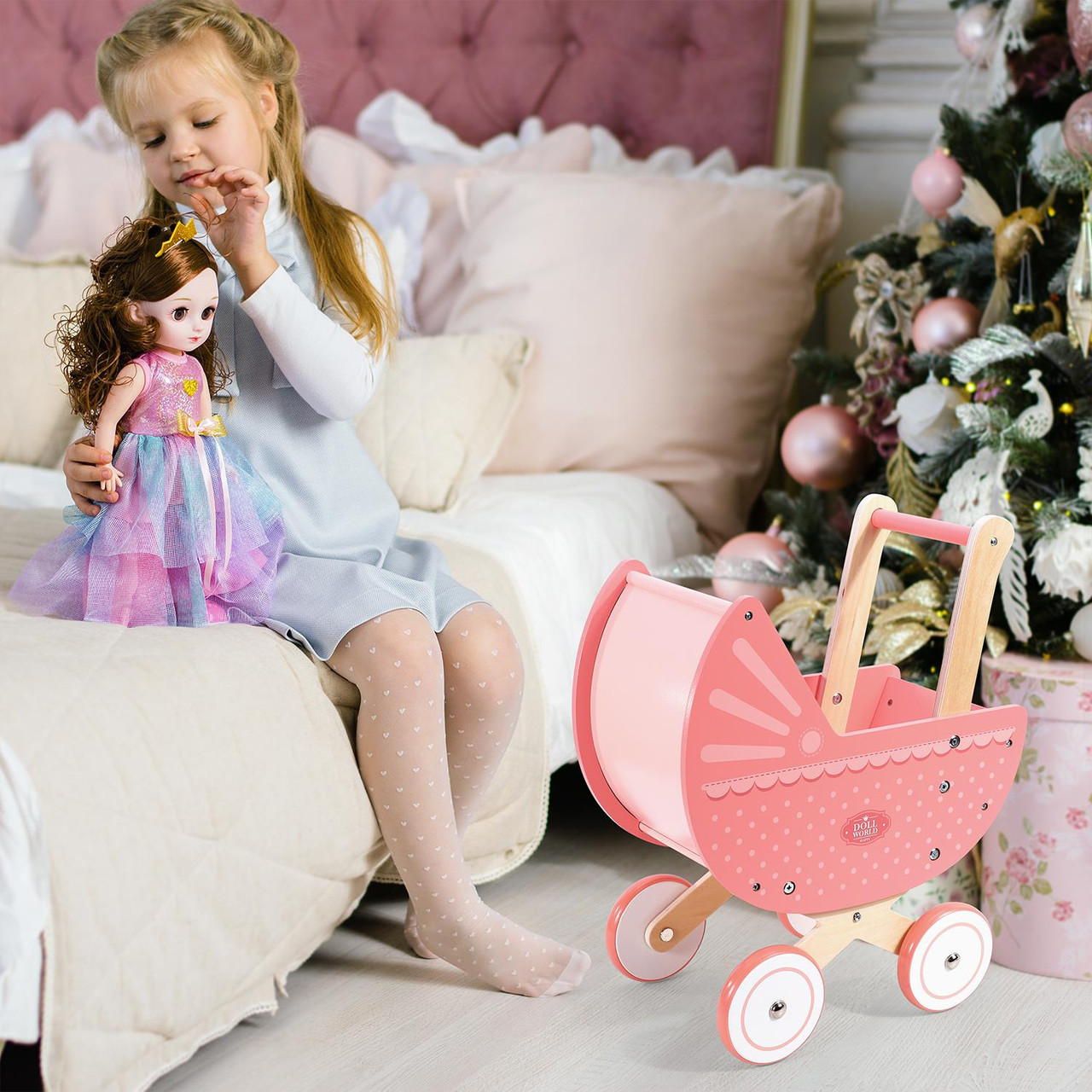 SOKA Doll World Pram Push Along Toy Baby Toddler First Step Activity