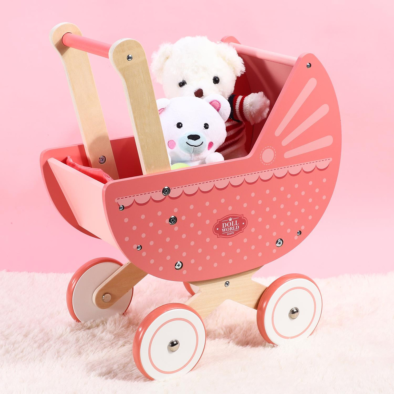 SOKA Doll World Pram Push Along Toy Baby Toddler First Step Activity