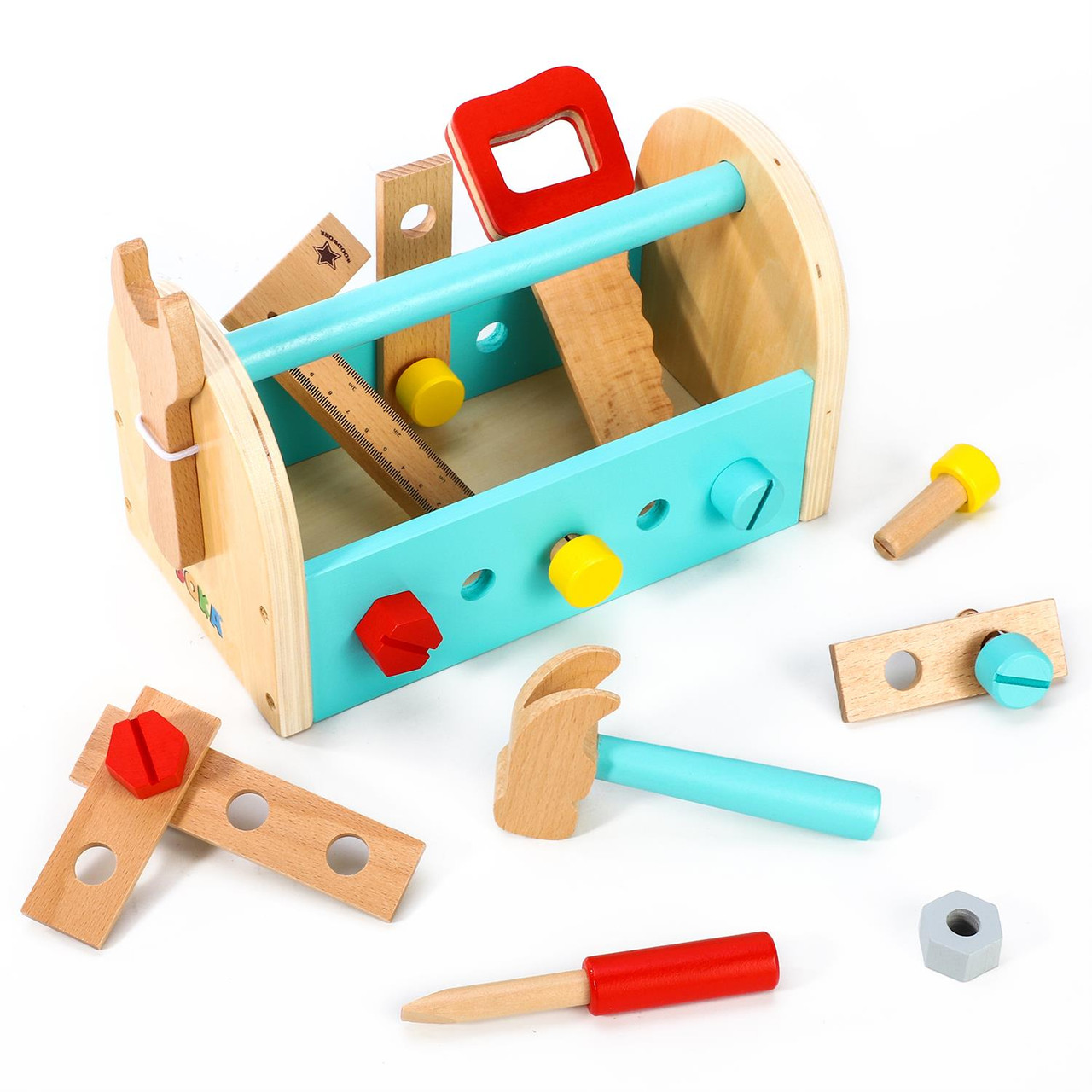 SOKA My First Toolbox Carpenter Wooden Building Tools Play Set Construction  Wood Craft Pretend Play Builder Woodwork Preschool Learning Toy Perfect