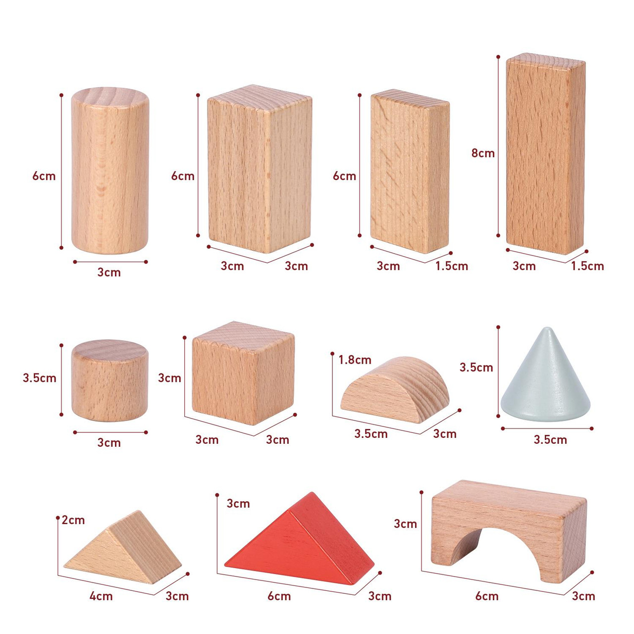 SOKA 100 pcs Wooden Building Blocks Neutral Coloured Shape Bricks ...
