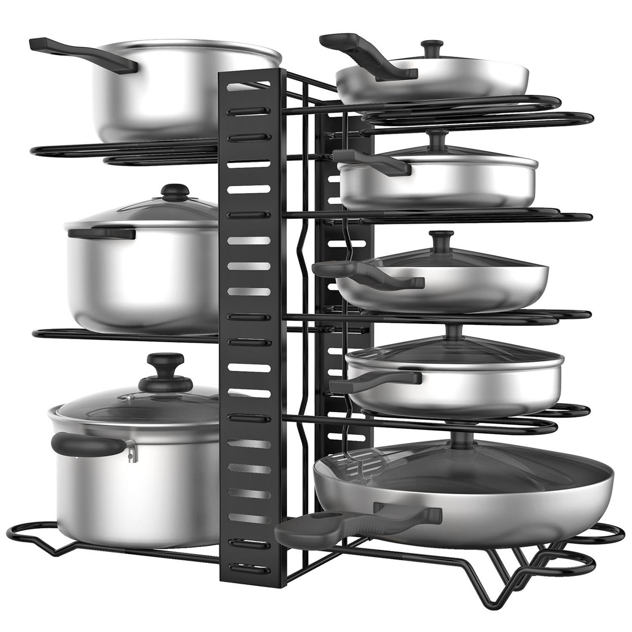 Steel Pan Organizer And Pot Rack, 5-Slot Compact Holder For Thin Pans, Baking Trays, And Cutting Boards - Space-Saving Kitchen Storage