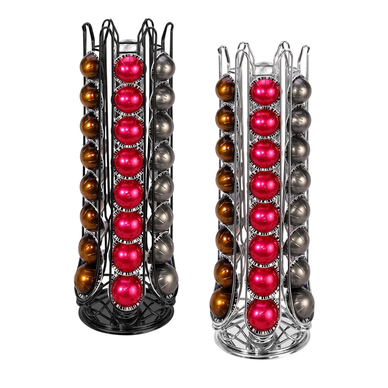 Vinsani 24 porta cialde per Nespresso Vertuo Vertuoline Capsule Rotanti 6 Stand Porta Cialde Caffè Porta Cialde di Grande Capacità Portaoggetti Girevole Organizzatore - Cromo