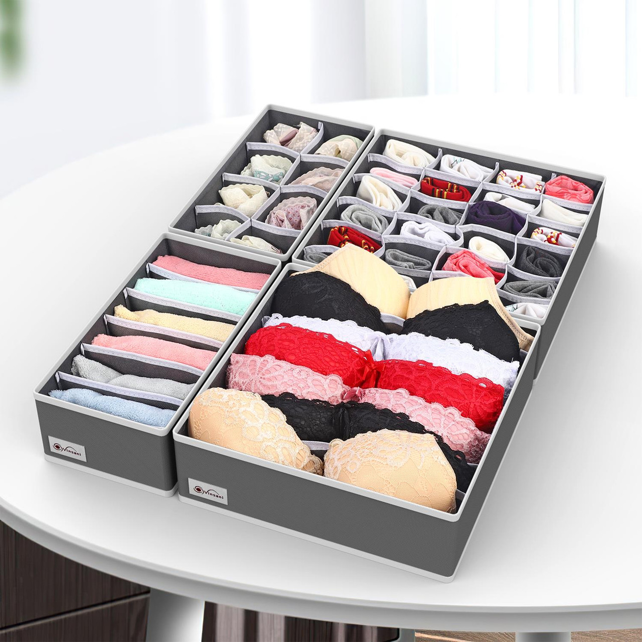 Vinsani Drawer Organiser Set of 4 Wardrobe Storage Dividers for Closet