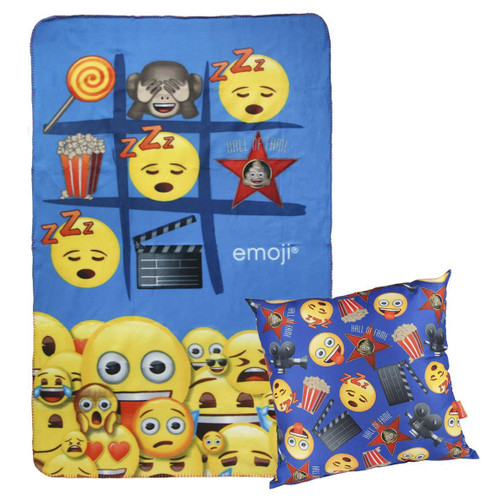 Emoji Polar Fleece Blanket & Cushion Set for Children - Multicoloured