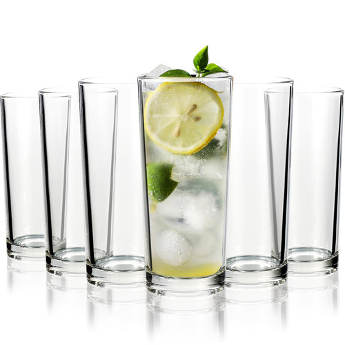 Vinsani Set of 6 Traditional Highball Glasses - 250ml (8.8oz) for Drinks Mixer Juice Beers Cold drinks Hiball Glass